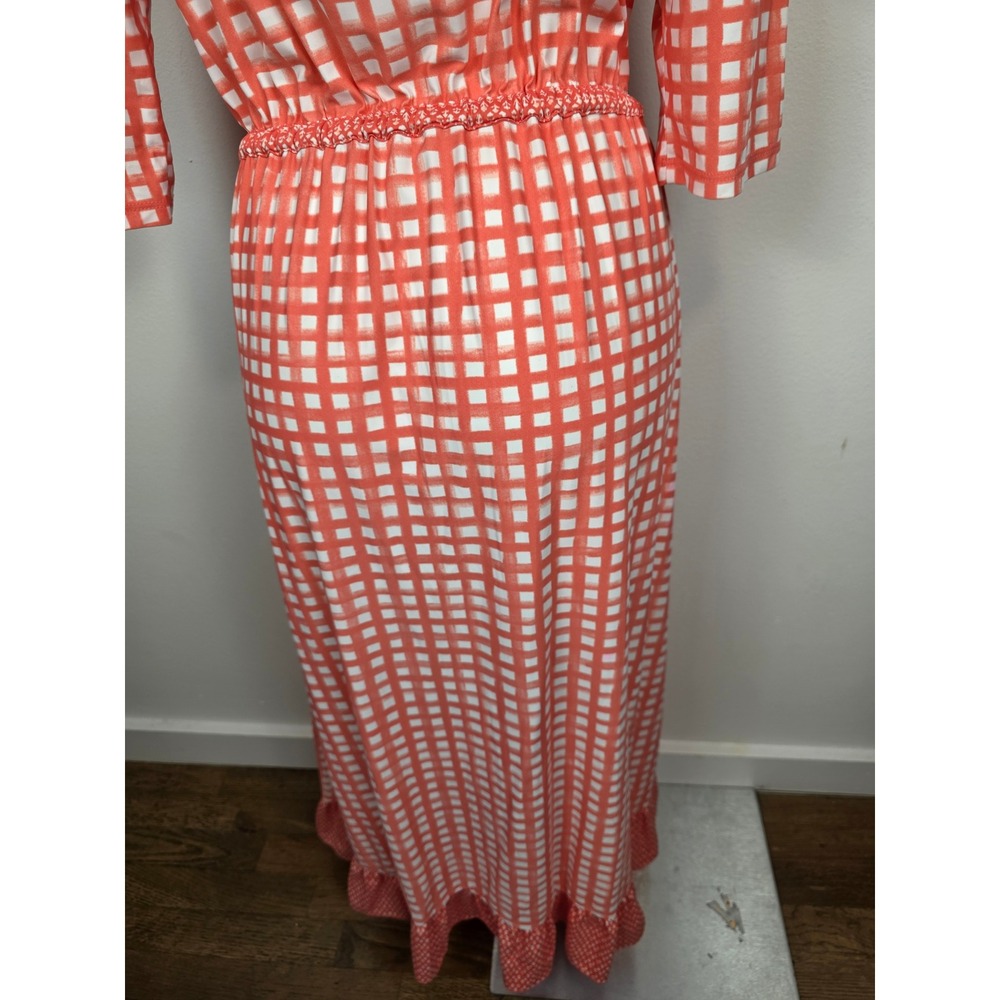 Cabana Life Off Shoulder Smocked Gingham Maxi Dress Coral White Size M - Picture 6 of 8